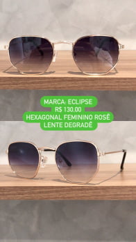 Óculos de Sol Eclipse Feminino Hexagonal Rose Lente Degrade 