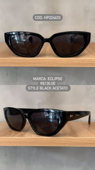 Óculos de Sol Eclipse Feminino Preto Esmaltado Style Acetato HP224633 C1