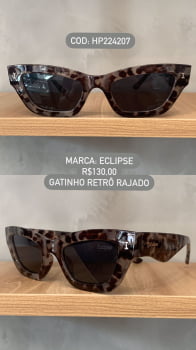 Óculos de Sol Eclipse Feminino Rajado Style Gatinho Lente Preta Acetato HP224207