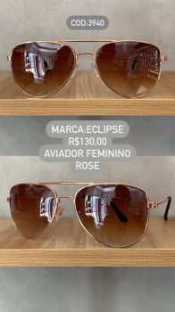 Óculos de Sol Eclipse Feminino Rosé Aviador com Ponte Alta e Lente Degrade Metal 3940