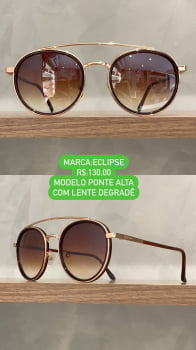 Óculos de Sol Eclipse Feminino Rose Redondo com Ponte Alta Lente Degradê Metal 889 