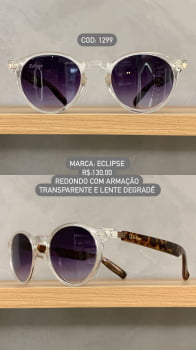 Óculos de Sol Eclipse  Feminino Translúcido perna casco de tartaruga Redondo Acetato Lente dégradé 1299 