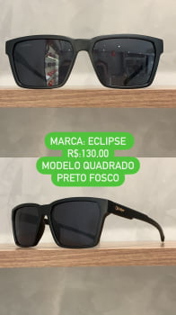 Óculos de Sol Eclipse Masculino Preto Fosco Quadrado Acetato HP236752 C1