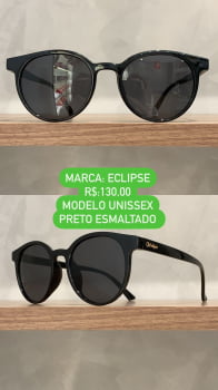 Óculos de Sol Eclipse Preto Esmaltado Redondo Acetato 5856 
