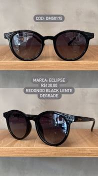 Óculos de Sol Eclipse Preto Esmaltado Redondo Lente Verde Degrade Acetato OM50175 C1