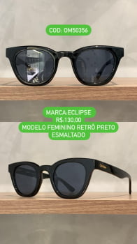 Óculos de Sol Eclipse Preto Esmaltado Retrô Feminino Acetato OM50356