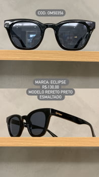 Óculos de Sol Eclipse Feminino Preto Esmaltado Retrô em Acetato OM50356