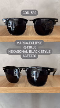 Óculos de Sol Eclipse Preto Esmaltado Style com Lente Preta Acetato e Metal  530