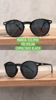 Óculos de Sol Feminino Arredondado Acetato Preto Com Lentes Pretas Eclipse  A56054