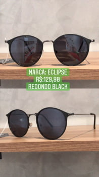 Óculos de Sol Feminino Arredondado Metal Preto com Lentes Pretas Eclipse 202400