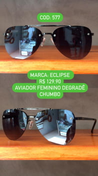 Óculos de Sol Feminino Aviador Ponte Alta Lente Degradê Metal Eclipse 577