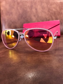 Óculos De Sol feminino Aviador Rosa com Lente Espelhada Rose Metal Com Ponte S983131RO