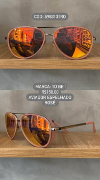 Óculos De Sol Tobe feminino Aviador Rosa com Lente Espelhada Rose Metal Com Ponte S983131RO