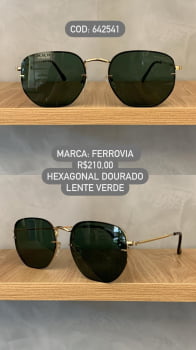 Óculos de Sol Dourado Hexagonal Ferrovia Lente Verde 642541