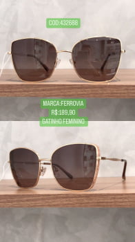 Óculos de Sol Ferrovia Feminino Gatinho Dourado Com Lente Degradê - 432688