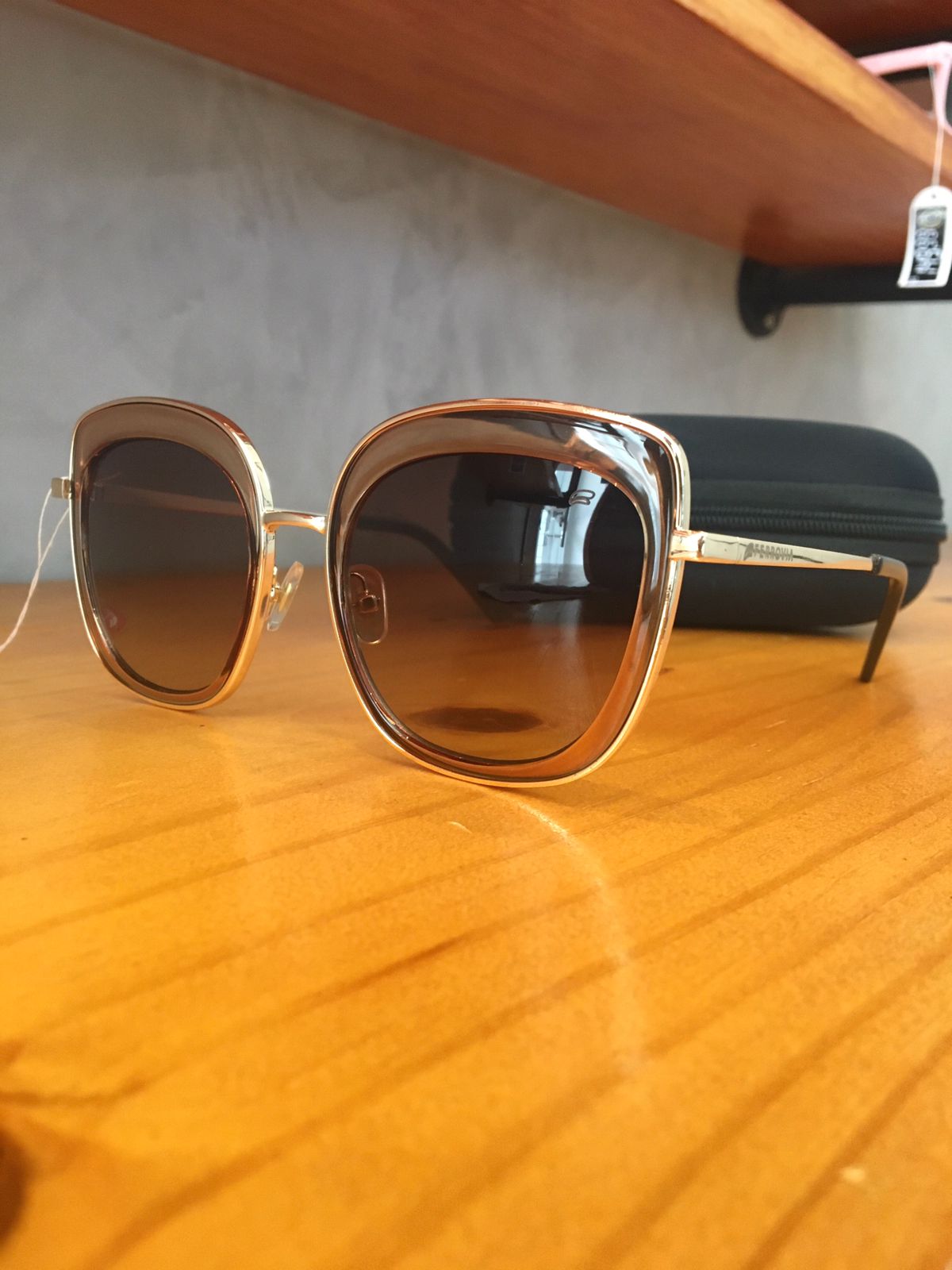 Óculos de Sol Ferrovia Feminino Gatinho Dourado Com Lente Marrom Metal - 436117