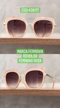 Óculos de Sol Feminino Gatinho Dourado e Rosa com Lente Marrom Metal Ferrovia 436117