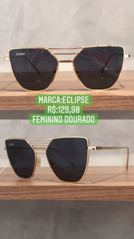 Óculos de Sol Feminino Gatinho Dourado Quadrado com Lente Verde Metal Eclipse TG523