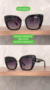 Óculos de Sol Feminino Gatinho Em Acetato Preto com Lente Degradê Ferrovia 642624