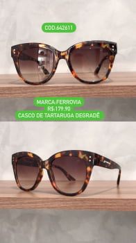 Óculos de Sol Ferrovia Feminino Gatinho em Acetato Rajado com Lente Degradê 642611