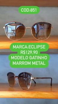 Óculos de Sol Feminino Gatinho Marrom Metal Lente Degradê Eclipse 851