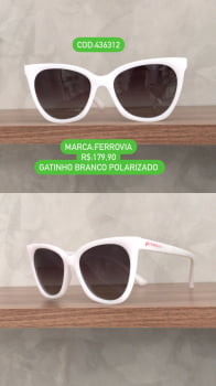 Óculos de Sol Ferrovia Feminino Gatinho Branco Polarizado Com Lente Degradê 436312