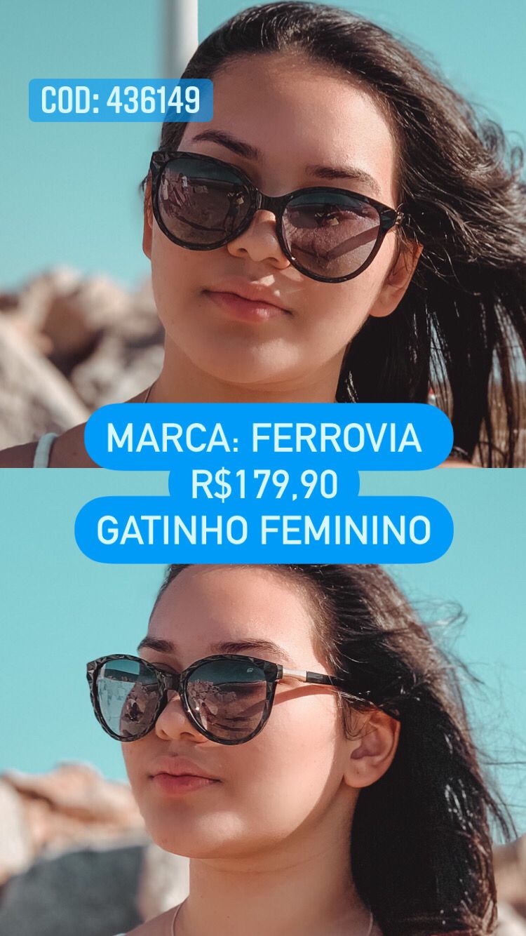 Óculos de Sol Feminino Gatinho Preto Com Lente Degrade Acetato Ferrovia - 436149
