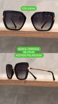 Óculos de Sol Feminino Gatinho Preto Degradê Polarizado Metal Ferrovia 436346