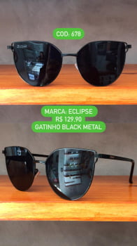 Óculos de Sol Feminino Gatinho Preto Metal Eclipse 678