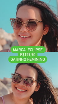Óculos de Sol Feminino Gatinho Redondo Chumbo Metal Lente Degradê Eclipse UV400