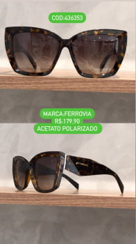 Óculos de Sol Ferrovia Feminino Gatinho Retrô Degradê Polarizado em Acetato 436353