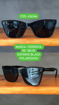 Óculos de Sol Ferrovia Feminino Gatinho Retrô Preto Polarizado 436344