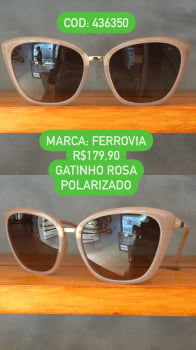 Óculos de Sol Feminino Gatinho Rosa Polarizado Acetato e Metal Ferrovia 436350