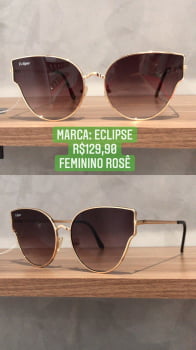 Óculos De Sol Feminino Gatinho Rosê Com Lente Marrom Degradê Metal Eclipse TG602