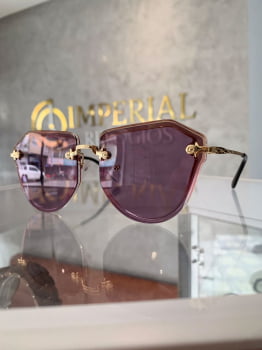 Óculos de Sol Feminino Gatinho Dourado com Lente Rosé Translúcida To Be 3315561107