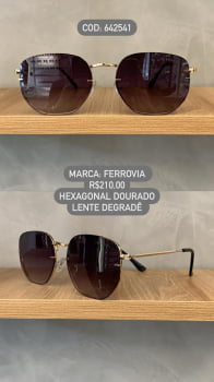 Óculos de Sol Ferrovia Feminino Dourado Hexagonal com Lente Degradê Metal 642541