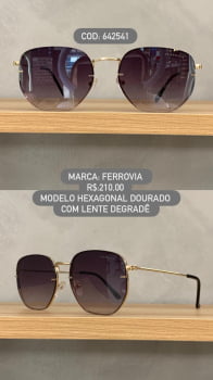 Óculos de Sol Ferrovia Feminino Dourado Hexagonal com Lente Degradê Metal 642541