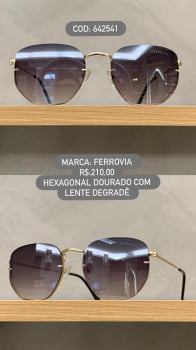 Óculos de Sol Ferrovia Feminino Dourado Hexagonal com Lente Degradê Metal 642541