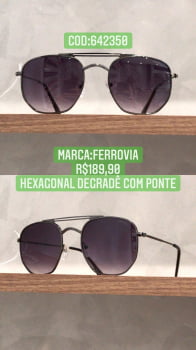 Óculos de Sol Ferrovia Feminino Hexagonal com Ponte Polarizado Preto com Lente Degradê 642350