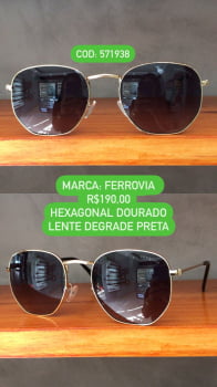 Óculos de Sol Hexagonal Dourado Com Lente Degradê Metal Ferrovia 571938