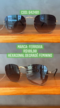 Óculos de Sol Feminino Hexagonal Retrô Dourado Com Lente Degrade Ferrovia - 642481