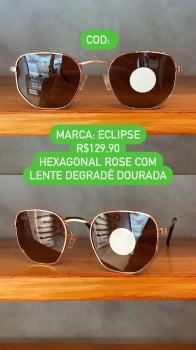 Óculos de Sol Eclipse Feminino Hexagonal Rosé com Lente Degradê UV4001