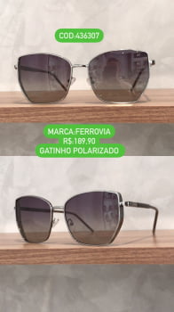 Óculos de Sol Ferrovia Feminino Polarizado Gatinho Prateado Lente Degradê Metal 436307