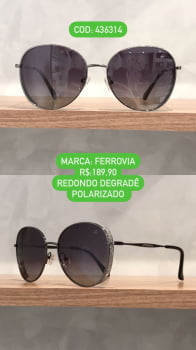 Óculos de Sol Feminino Polarizado Lente Degradê Redondo Chumbo Glitter na Lateral  metal Ferrovia 436314