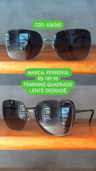 Óculos de Sol Feminino Quadrado Lente Degradê Preta Metal Ferrovia 436360