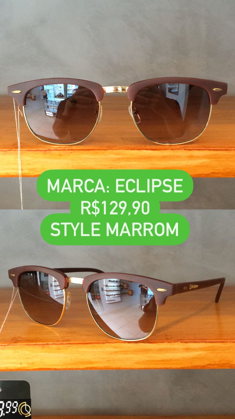 Óculos de Sol Feminino Quadrado Marrom Com Lente Degrade Acetato Eclipse HP2563