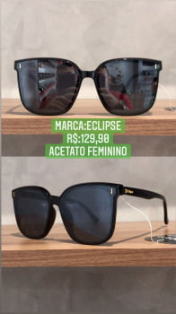 Óculos de Sol Feminino Quadrado Acetato Preto Lente Preta Eclipse HP212628  C2 - Imperial Relógios
