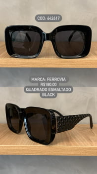 Òculos de Sol Ferrovia Feminino Quadrado Retrô Preto 642617