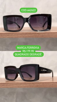 Òculos de Sol Feminino Quadrado Retrô Preto Lente Degradê Acetato Ferrovia 642622