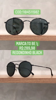 Óculos de Sol Unissex Redondinho com Ponte Preto Retrô com Lente Preta Metal To Be 1104511902      